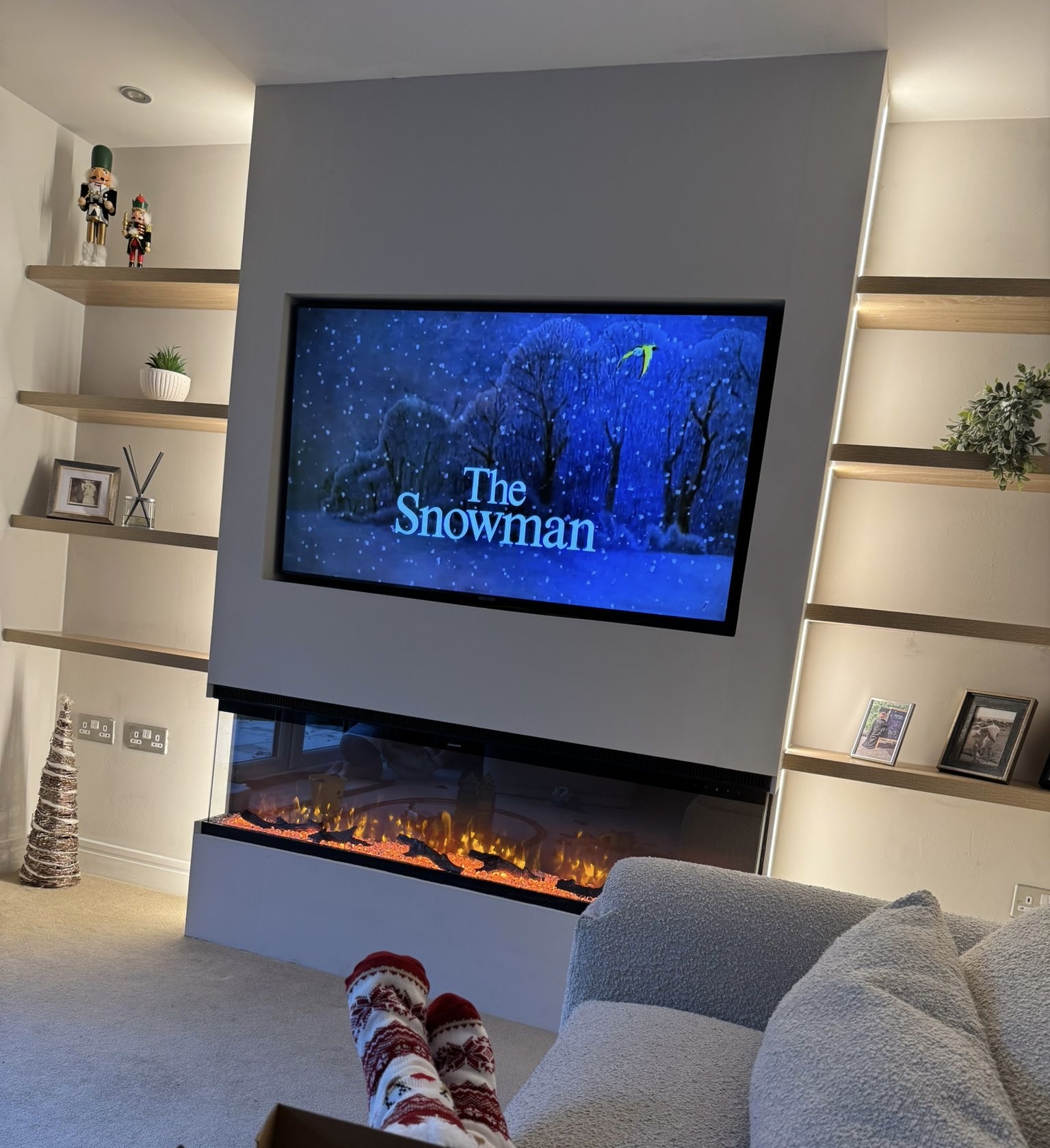 Bespoke media wall built into a living room