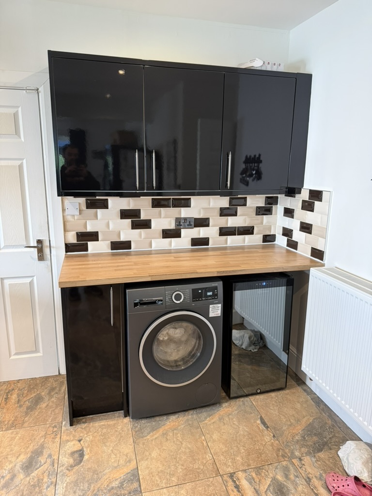 Freshly fitted kitchen worktop and base units